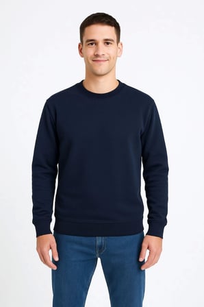 Erkek Üç İplik Düz Bisiklet Yaka SweatShirt - Lacivert