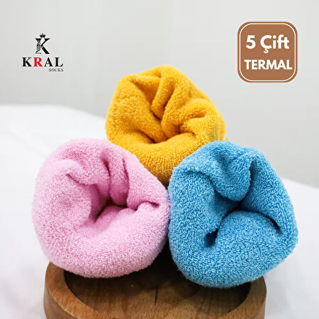 Kadın Çorap 5 Çift Renkli Termal Havlu Kışlık Çorap (ISI EMİCİ)