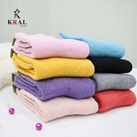 Kadın Çorap 5 Çift Renkli Termal Havlu Kışlık Çorap (ISI EMİCİ)