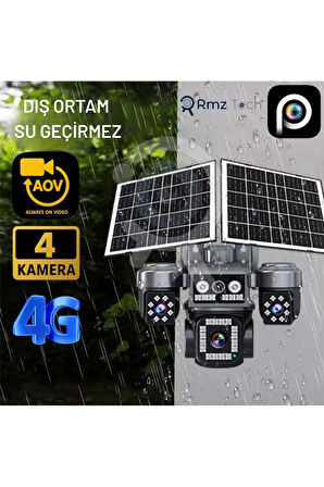 Avenir AV-S946 4 Kameralı (3 Motorlu+ 1 Sabit) 8MP E Sim 4G Sim Kartlı PTZ Kamera | Gece Renkli Görüş