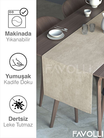 FAVOLLİ Bej Renk Kadife Dokulu Runner Dream Series 40 X 140