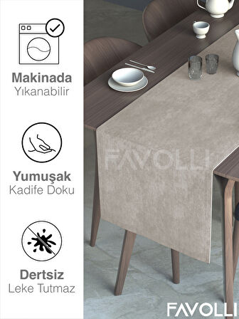 FAVOLLİ Taş Rengi Kadife Dokulu Runner Dream Series 40 X 140