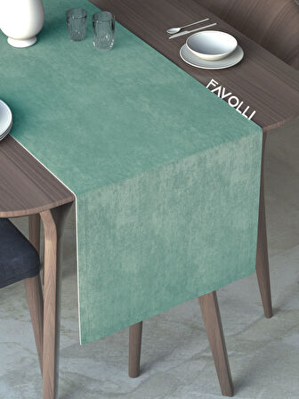 FAVOLLİ Sis Mavisi Rengi Kadife Dokulu Runner Dream Series 40 X 140