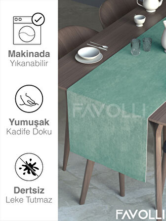 FAVOLLİ Sis Mavisi Rengi Kadife Dokulu Runner Dream Series 40 X 140