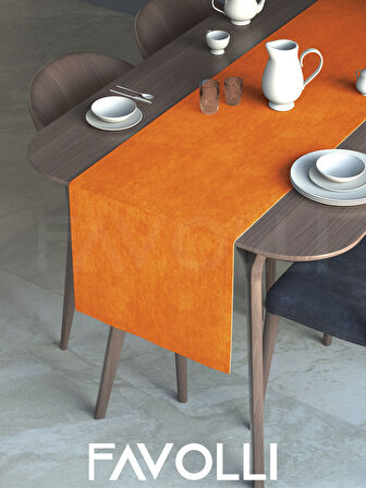FAVOLLİ Turuncu Renk Kadife Dokulu Runner Dream Series 40 X 140