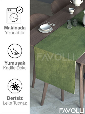 FAVOLLİ Zeytin Yaprağı Rengi Kadife Dokulu Runner Dream Series 40 X 140