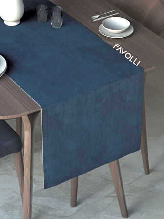 FAVOLLİ Derin Mavi Renk Kadife Dokulu Runner Dream Series 40 X 140