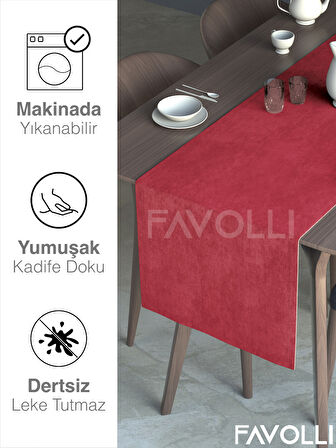 FAVOLLİ Kırmızı Renk Kadife Dokulu Runner Dream Series 40 X 140