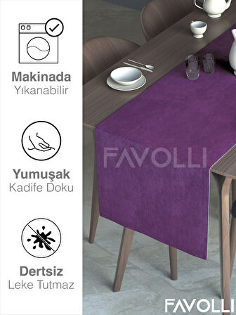 FAVOLLİ Menekşe Moru Rengi Kadife Dokulu Runner Dream Series 40 X 140