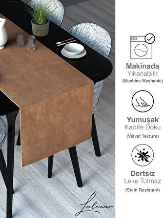 Lalezar Kadife Efektli Kahve Köpüğü Rengi Aura Serisi Runner 40 X 140