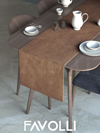 FAVOLLİ Kahverengi Kadife Dokulu Runner Dream Series 40 X 140