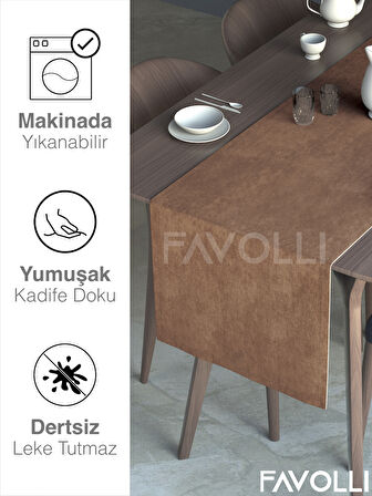 FAVOLLİ Kahverengi Kadife Dokulu Runner Dream Series 40 X 140
