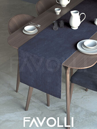 FAVOLLİ Lacivert Renk Kadife Dokulu Runner Dream Series 40 X 140
