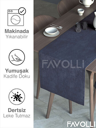 FAVOLLİ Lacivert Renk Kadife Dokulu Runner Dream Series 40 X 140