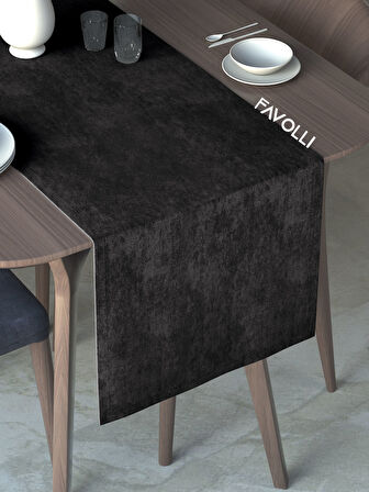 FAVOLLİ Siyah Renk Kadife Dokulu Runner Dream Series 40 X 140