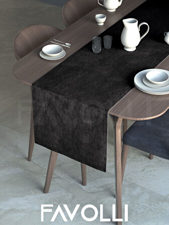 FAVOLLİ Siyah Renk Kadife Dokulu Runner Dream Series 40 X 140