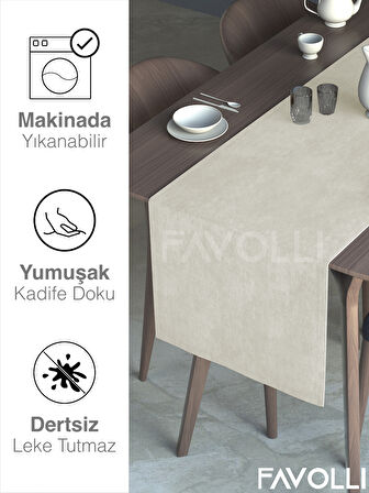 FAVOLLİ Ekru Renk Kadife Dokulu Runner Dream Series 40 X 140