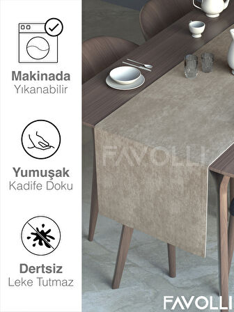 FAVOLLİ Keten Rengi Kadife Dokulu Runner Dream Series 40 X 140