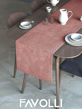 FAVOLLİ Açık Pembe Rengi Kadife Dokulu Runner Dream Series 40 X 140