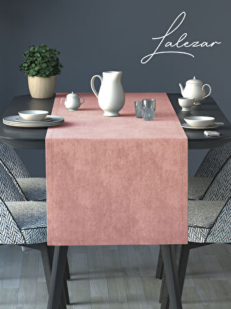 Lalezar Kadife Efektli Tatlı Pembe Rengi Aura Serisi Runner 40 X 140