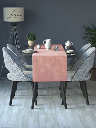 Lalezar Kadife Efektli Tatlı Pembe Rengi Aura Serisi Runner 40 X 140