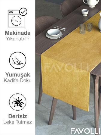 FAVOLLİ Güneş Sarısı Rengi Kadife Dokulu Runner Dream Series 40 X 140