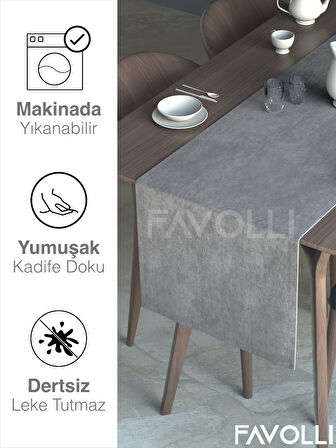 FAVOLLİ Gümüş Grisi Kadife Dokulu Runner Dream Series 40 X 140