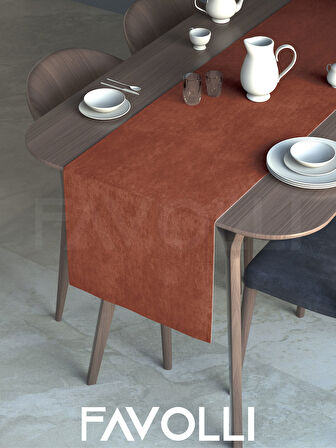 FAVOLLİ Kiremit Rengi Kadife Dokulu Runner Dream Series 40 X 140