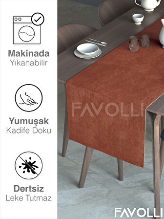 FAVOLLİ Kiremit Rengi Kadife Dokulu Runner Dream Series 40 X 140