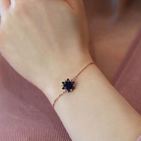 Lapis Taşlı Lotus Çiçeği Rose Gold Kaplama Gümüş Bileklik