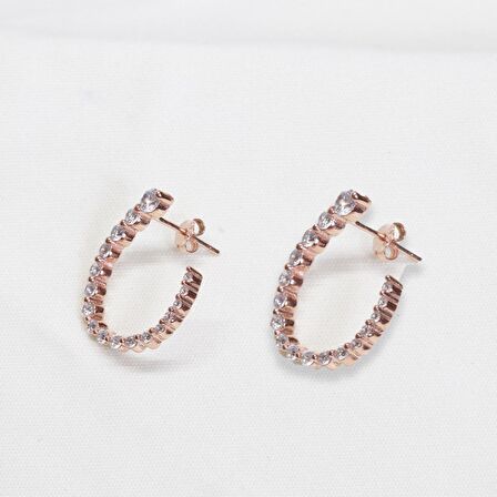 Zirkon Taşlı Oval Rose Gold Kaplama Gümüş Küpe