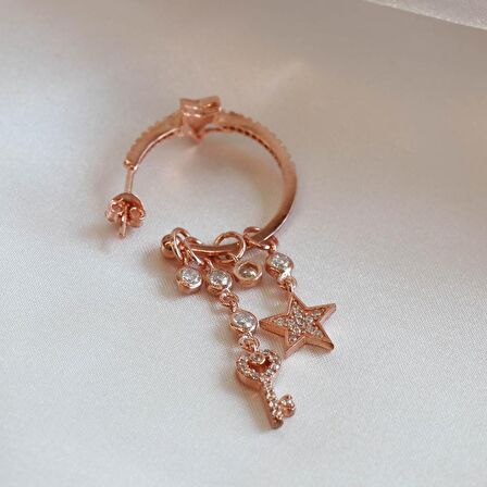 Kilit Figürlü Rose Gold Kaplama Gümüş Charm Küpe