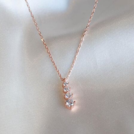 3 Taşlı Rose Gold Kaplama Gümüş Takım