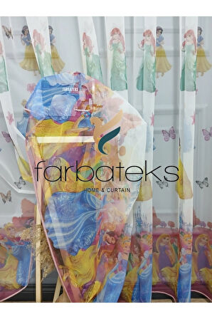 Çocuk Odası Renklli Prenses Rengarenk Kız Çocuk Odası Tül Perde 2Kat Pileli