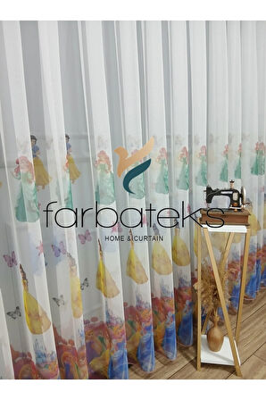 Çocuk Odası Renklli Prenses Rengarenk Kız Çocuk Odası Tül Perde 3Kat Pileli