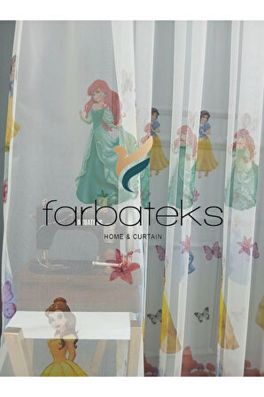 Çocuk Odası Renklli Prenses Rengarenk Kız Çocuk Odası Tül Perde 3Kat Pileli