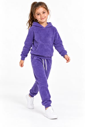 Kız Çocuk Mor Kapşonlu Eşofman Takımı Kanguru Cepli Sweatshirt ve Jogger Alt 2’li Set