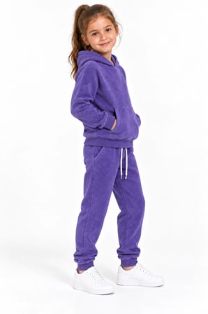 Kız Çocuk Mor Kapşonlu Eşofman Takımı Kanguru Cepli Sweatshirt ve Jogger Alt 2’li Set