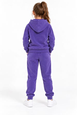 Kız Çocuk Mor Kapşonlu Eşofman Takımı Kanguru Cepli Sweatshirt ve Jogger Alt 2’li Set
