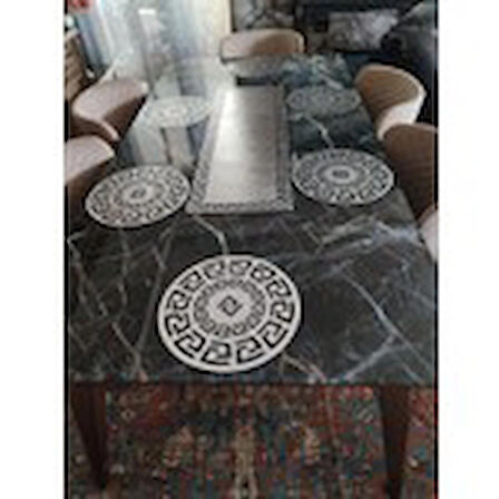 BF AKSESUAR SUNİ DERİ RUNNER VE 6 LI SUPLA SETİ GÜMÜŞ RENK