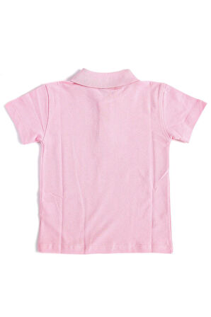 Pembe Kısa Kol Düz Renk Yakalı 6-17 Yaş Çocuk Okul Lakos Tişört Polo Yaka T-shirt 