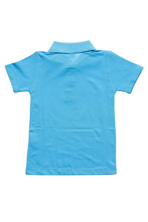 Turkuaz Kısa Kol Düz Renk Yakalı 6-17 Yaş Çocuk Okul Lakos Tişört Polo Yaka T-shirt 