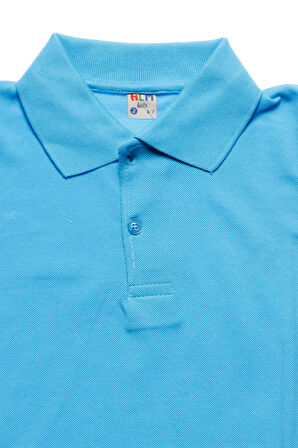 Turkuaz Kısa Kol Düz Renk Yakalı 6-17 Yaş Çocuk Okul Lakos Tişört Polo Yaka T-shirt 
