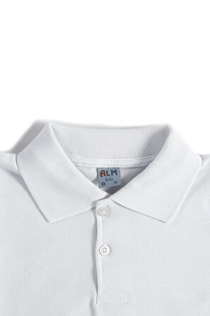 Beyaz Kısa Kol Düz Renk Yakalı 6-17 Yaş Çocuk Okul Lakos Tişört Polo Yaka T-shirt 