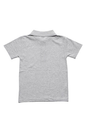 Gri Kısa Kol Düz Renk Yakalı 6-17 Yaş Çocuk Okul Lakos Tişört Polo Yaka T-shirt 