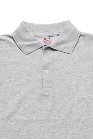 Gri Kısa Kol Düz Renk Yakalı 6-17 Yaş Çocuk Okul Lakos Tişört Polo Yaka T-shirt 