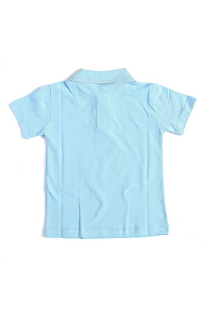 Mavi Kısa Kol Düz Renk Yakalı 6-17 Yaş Çocuk Okul Lakos Tişört Polo Yaka T-shirt 