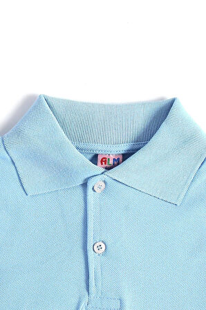 Mavi Kısa Kol Düz Renk Yakalı 6-17 Yaş Çocuk Okul Lakos Tişört Polo Yaka T-shirt 