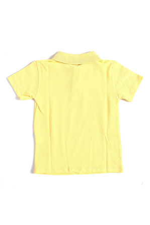 Sarı Kısa Kol Düz Renk Yakalı 6-17 Yaş Çocuk Okul Lakos Tişört Polo Yaka T-shirt 