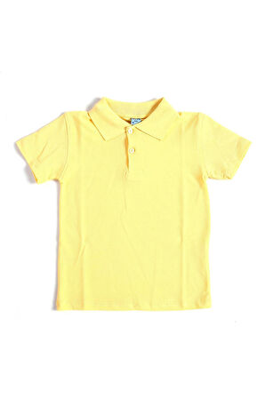 Sarı Kısa Kol Düz Renk Yakalı 6-17 Yaş Çocuk Okul Lakos Tişört Polo Yaka T-shirt 